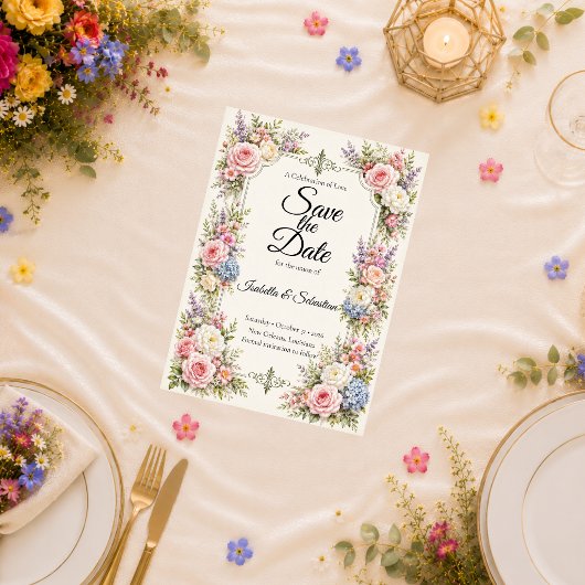 Romantische Pasteltuin Elegantie Bruiloft Save The Date