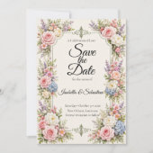 Romantische Pasteltuin Elegantie Bruiloft Save The Date (Voorkant)