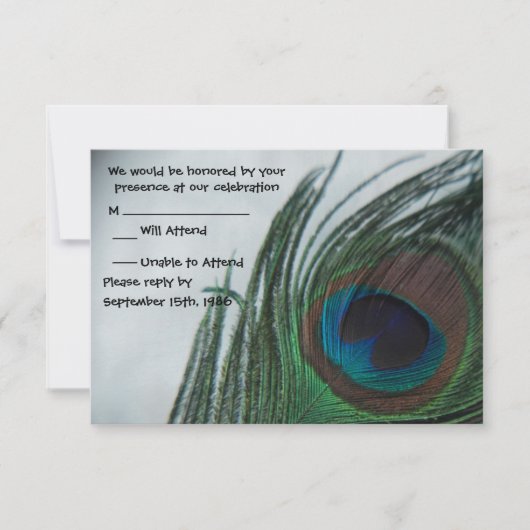 Romantische Pauw Bruiloft RSVP Kaartje (Voorkant)
