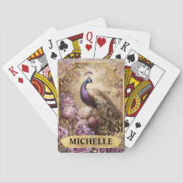 Romantische Pauw en Paarse Rozen Fantasie Pokerkaarten