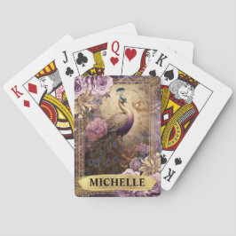 Romantische Pauw en Paarse Rozen Fantasie Pokerkaarten