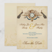 Romantische Pauw Opslag Bericht van de Datum Save The Date (Voorkant / Achterkant)