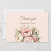Romantische Peach en Blush Roze Bloemen Bruiloft Bedankkaart (Voorkant)