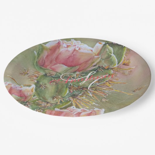 ROMANTISCHE PEAR CACTUS FLOWER MONOGRAM PARTIJ PAPIEREN BORDJE (Gekanteld)