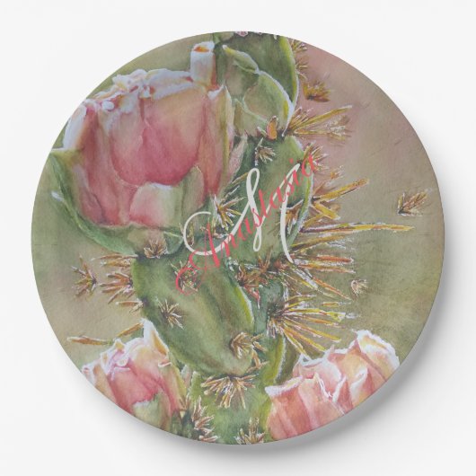 ROMANTISCHE PEAR CACTUS FLOWER MONOGRAM PARTIJ PAPIEREN BORDJE (Voorkant)