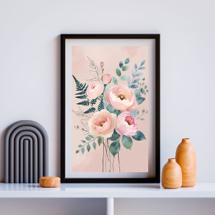 Romantische Peony & Fern Waterverf Wall Art I Poster