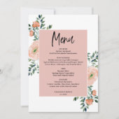 Romantische Perzik Bloemen Printable Wedding Menu Kaart (Voorkant)