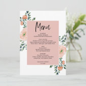 Romantische Perzik Bloemen Printable Wedding Menu Kaart (Staand voorkant)