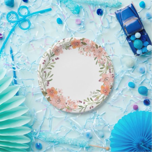 Romantische perzik bloemig papieren bordje (Feest)