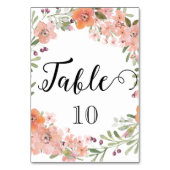 Romantische perzik bloemtafel nummer kaart (Voorkant)