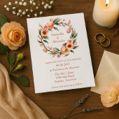 Romantische perzik bloesem krans bruiloft kaart