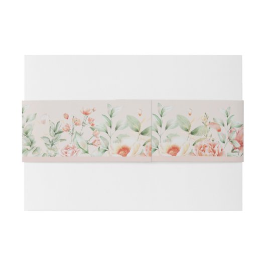 Romantische perzik crème en salie groene bloemen uitnodigingen wikkel (Achterkant Voorbeeld)