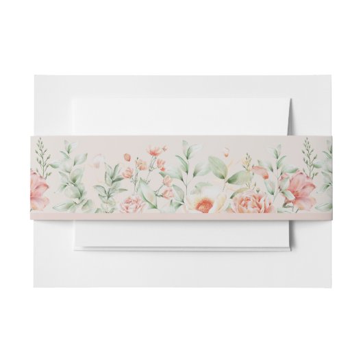 Romantische perzik crème en salie groene bloemen uitnodigingen wikkel (Voorkant Voorbeeld)