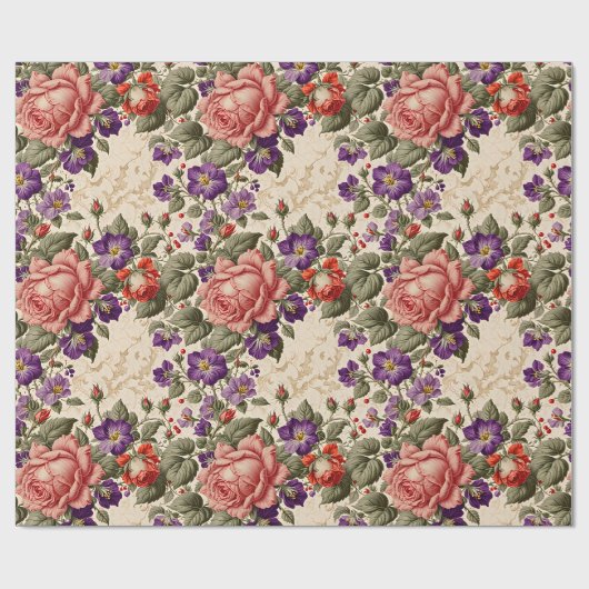 Romantische perzik en koraal Rozen Cadeaupapier (Vlak)