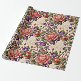 Romantische perzik en koraal Rozen Cadeaupapier