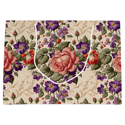 Romantische perzik en koraal Rozen Groot Cadeauzakje (Voorkant)