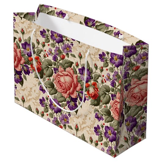 Romantische perzik en koraal Rozen Groot Cadeauzakje (Achterkant Gekanteld)