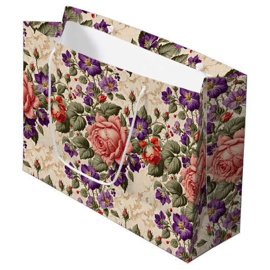 Romantische perzik en koraal Rozen Groot Cadeauzakje (Voorkant Gekanteld)