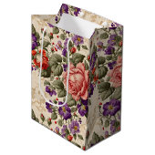 Romantische perzik en koraal Rozen Medium Cadeauzakje (Voorkant Gekanteld)