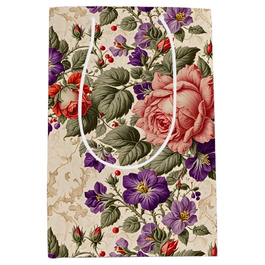 Romantische perzik en koraal Rozen Medium Cadeauzakje (Voorkant)