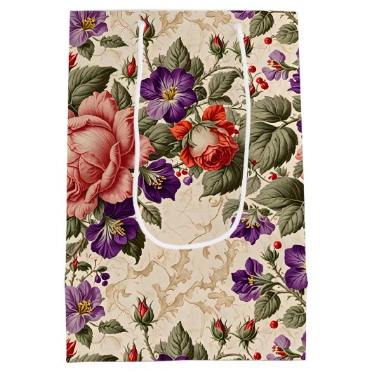 Romantische perzik en koraal Rozen Medium Cadeauzakje (Achterkant)