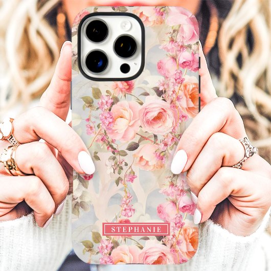 Romantische perzik en roze bloemenaansluiting Case-Mate iPhone case
