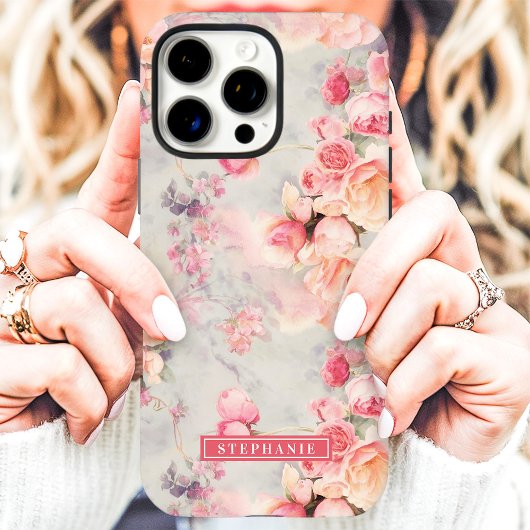 Romantische perzik en roze naam bloem Case-Mate iPhone case