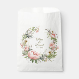 Romantische perzik- en roze pioen-huwelijksgunstza bedankzakje