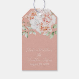 Romantische perzik- en witte bloemen cadeaulabel