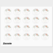 Romantische perzik- en witte waterverf bloemen ronde sticker (Vel)