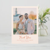 Romantische Perzik Foto Bedankkaart (Staand voorkant)