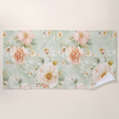 Romantische perzik mint mooie rozen bloem strandlaken (Voorkant)