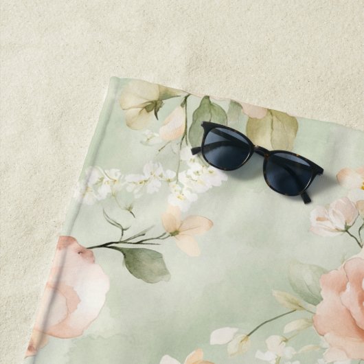 Romantische perzik mint mooie rozen bloem strandlaken (In situ)