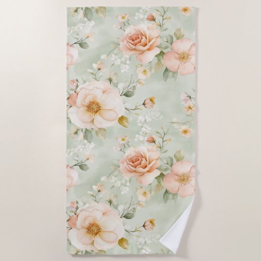 Romantische perzik mint mooie rozen bloem strandlaken (Voorkant)