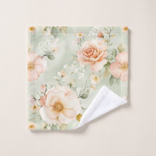 Romantische perzik mint mooie rozen bloemig bad handdoek (Wasdoekje)