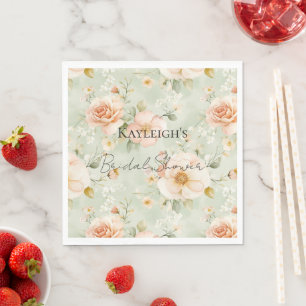 Romantische perzik mint rozen bloem bruiloft feest servet
