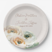 Romantische Perzik Ranunculus op Ivoorwit Papieren Bordje (Voorkant)