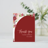 Romantische perzik rode bloemenboog bruiloft bedan briefkaart (Staand voorkant)