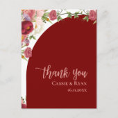 Romantische perzik rode bloemenboog bruiloft bedan briefkaart (Voorkant)