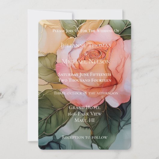 Romantische perzik Roos bloemenbruiloft Kaart (Voorkant)