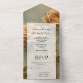  Romantische Perzik Rozen Floral Wedding All In One Uitnodiging (Binnen)