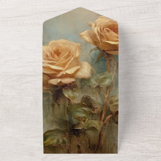  Romantische Perzik Rozen Floral Wedding All In One Uitnodiging