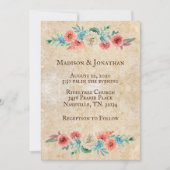 Romantische Perzik | Turquoise Bloemen Bruiloft Kaart (Voorkant)