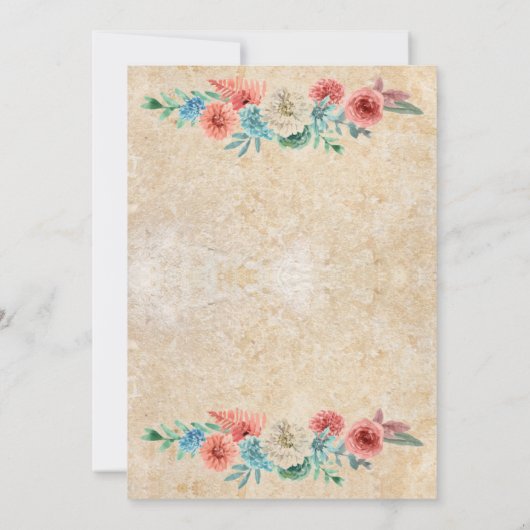 Romantische Perzik | Turquoise Bloemen Bruiloft Kaart (Achterkant)