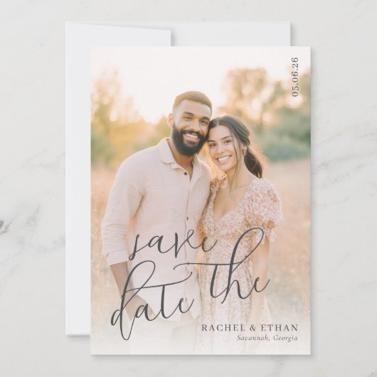 Romantische perzik warme foto save the date (Voorkant)
