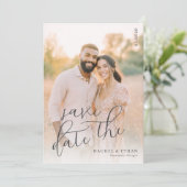 Romantische perzik warme foto save the date (Staand voorkant)