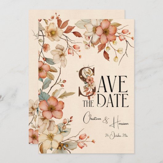 Romantische perzik Waterverf Bloemen Veilig de dat Kaart (Voorkant / Achterkant)