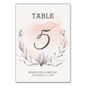 Romantische perziken en grijze bloemetjesnummer kaart (Voorkant)