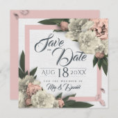 Romantische perziken witte bloemen pioenrozen save the date (Voorkant / Achterkant)