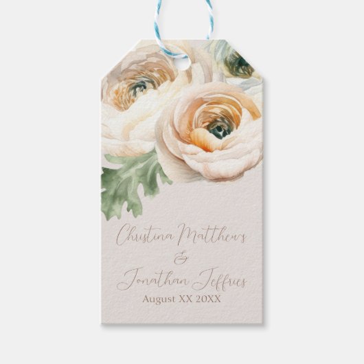 Romantische perzikranonkel op ivoor cadeaulabel (Voorkant)